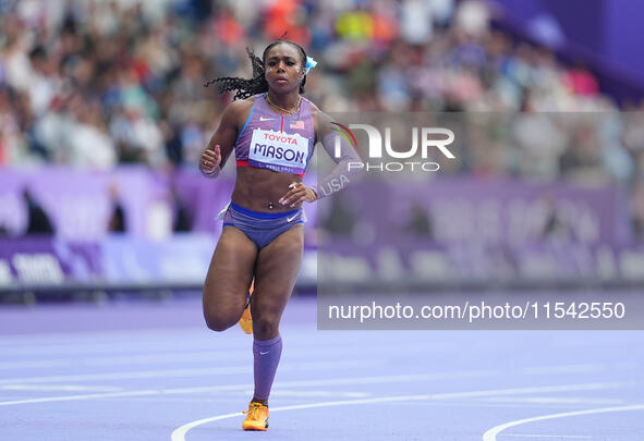 Brittni Mason of United States of America in action in Women's 100m - T46 Round 1 during the Paris 2024 Paralympic Games at Stade de France...