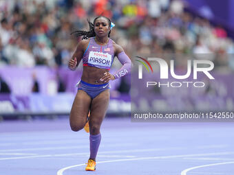 Brittni Mason of United States of America in action in Women's 100m - T46 Round 1 during the Paris 2024 Paralympic Games at Stade de France...