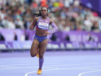 Brittni Mason of United States of America in action in Women's 100m - T46 Round 1 during the Paris 2024 Paralympic Games at Stade de France...