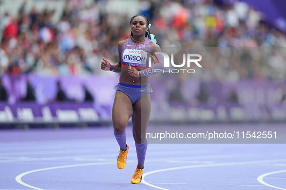 Brittni Mason of United States of America in action in Women's 100m - T46 Round 1 during the Paris 2024 Paralympic Games at Stade de France...