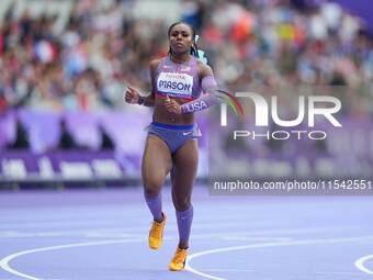 Brittni Mason of United States of America in action in Women's 100m - T46 Round 1 during the Paris 2024 Paralympic Games at Stade de France...