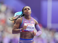 Brittni Mason of United States of America in action in Women's 100m - T46 Round 1 during the Paris 2024 Paralympic Games at Stade de France...