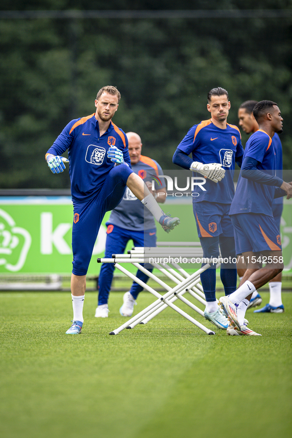 Netherlands goalkeeper Mark Flekken participates in the training and press conference for the Netherlands Nations League season 2024-2025 at...