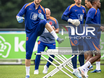 Netherlands goalkeeper Mark Flekken participates in the training and press conference for the Netherlands Nations League season 2024-2025 at...