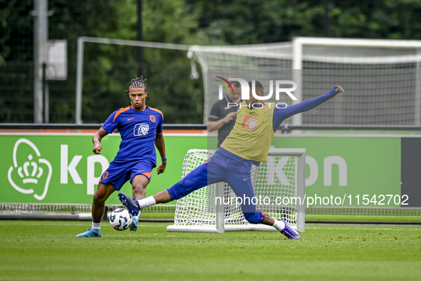 Netherlands player Nathan Ake and Netherlands player Cody Gakpo during the training and press conference for the Netherlands Nations League...