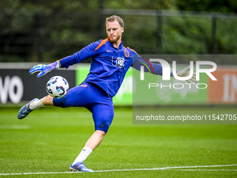 Netherlands goalkeeper Mark Flekken participates in the training and press conference for the Netherlands Nations League season 2024-2025 at...