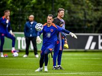 Netherlands goalkeeper Nick Olij participates in the training and press conference for the Netherlands Nations League season 2024-2025 at th...