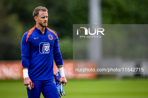 Netherlands goalkeeper Mark Flekken participates in the training and press conference for the Netherlands Nations League season 2024-2025 at...