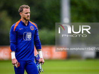 Netherlands goalkeeper Mark Flekken participates in the training and press conference for the Netherlands Nations League season 2024-2025 at...