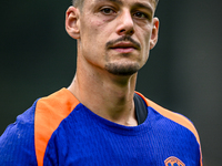 Netherlands goalkeeper Nick Olij participates in the training and press conference for the Netherlands Nations League season 2024-2025 at th...