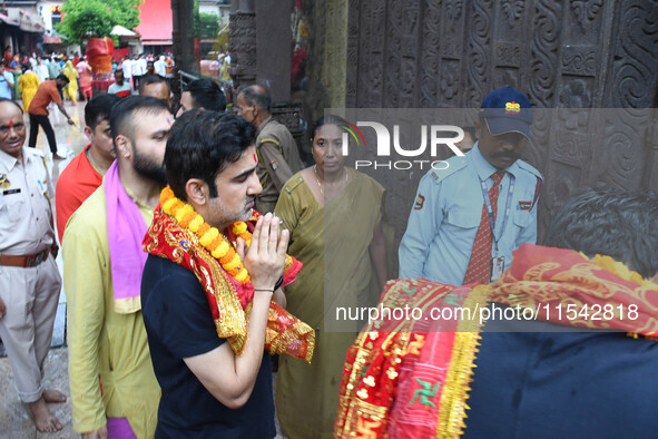 Indian cricket team head coach and former opener Gautam Gambhir offers prayers at Kamakhya Temple in Guwahati, India, on September 3, 2024. 