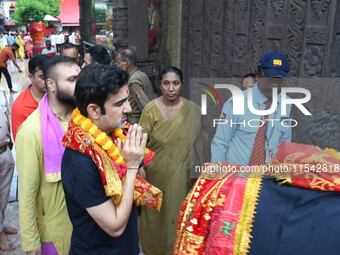 Indian cricket team head coach and former opener Gautam Gambhir offers prayers at Kamakhya Temple in Guwahati, India, on September 3, 2024....