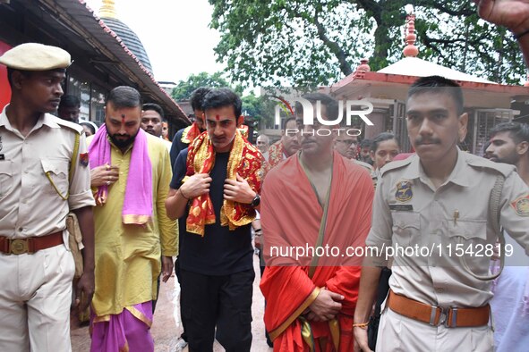 Indian cricket team head coach and former opener Gautam Gambhir offers prayers at Kamakhya Temple in Guwahati, India, on September 3, 2024. 