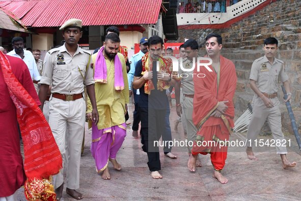 Indian cricket team head coach and former opener Gautam Gambhir offers prayers at Kamakhya Temple in Guwahati, India, on September 3, 2024. 