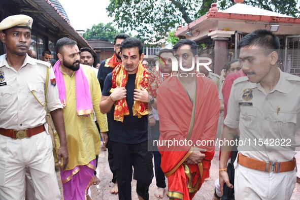 Indian cricket team head coach and former opener Gautam Gambhir offers prayers at Kamakhya Temple in Guwahati, India, on September 3, 2024. 