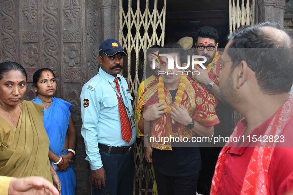 Indian cricket team head coach and former opener Gautam Gambhir offers prayers at Kamakhya Temple in Guwahati, India, on September 3, 2024. 