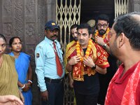 Indian cricket team head coach and former opener Gautam Gambhir offers prayers at Kamakhya Temple in Guwahati, India, on September 3, 2024....