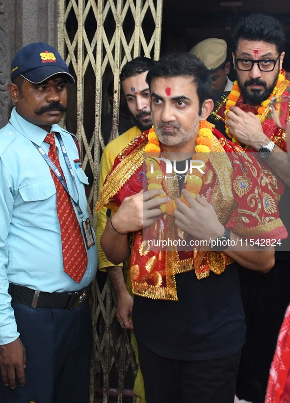 Indian cricket team head coach and former opener Gautam Gambhir offers prayers at Kamakhya Temple in Guwahati, India, on September 3, 2024. 