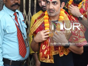 Indian cricket team head coach and former opener Gautam Gambhir offers prayers at Kamakhya Temple in Guwahati, India, on September 3, 2024....