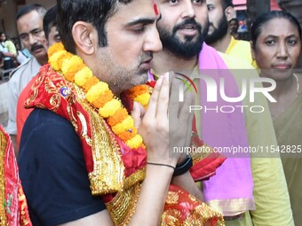 Indian cricket team head coach and former opener Gautam Gambhir offers prayers at Kamakhya Temple in Guwahati, India, on September 3, 2024....