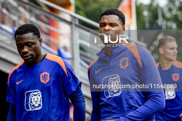 Netherlands player Brian Brobbey and Netherlands player Denzel Dumfries during the training and press conference for the Netherlands Nations...