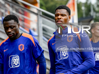 Netherlands player Brian Brobbey and Netherlands player Denzel Dumfries during the training and press conference for the Netherlands Nations...