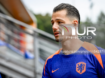 Netherlands goalkeeper Nick Olij participates in the training and press conference for the Netherlands Nations League season 2024-2025 at th...