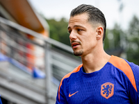 Netherlands goalkeeper Nick Olij participates in the training and press conference for the Netherlands Nations League season 2024-2025 at th...