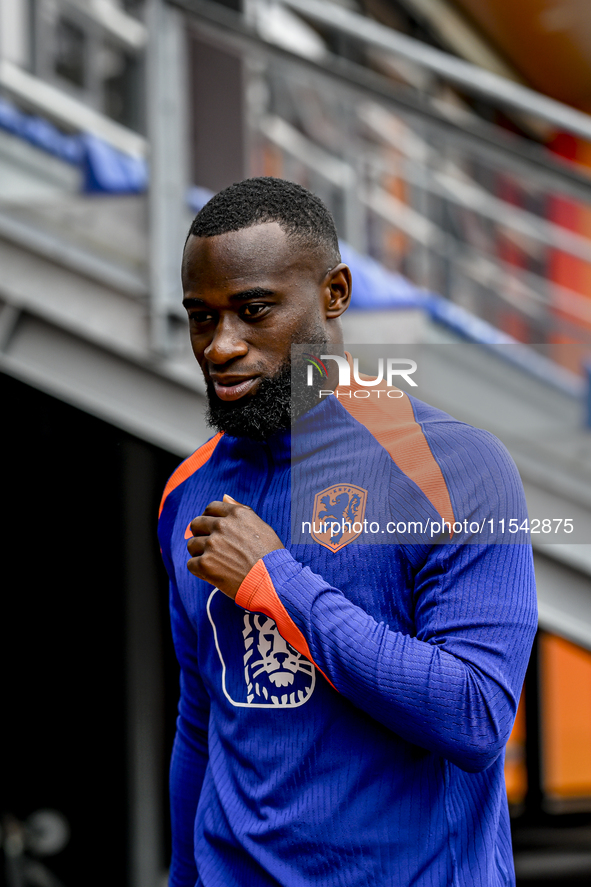 Netherlands player Lutsharel Geertruida participates in the training and press conference for the Netherlands Nations League season 2024-202...