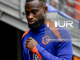 Netherlands player Lutsharel Geertruida participates in the training and press conference for the Netherlands Nations League season 2024-202...