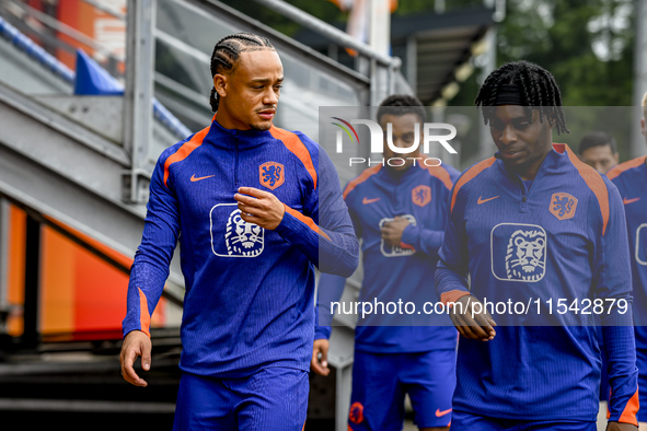 Netherlands player Xavi Simons and Netherlands player Jeremie Frimpong during the training and press conference for the Netherlands Nations...