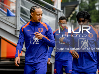 Netherlands player Xavi Simons and Netherlands player Jeremie Frimpong during the training and press conference for the Netherlands Nations...