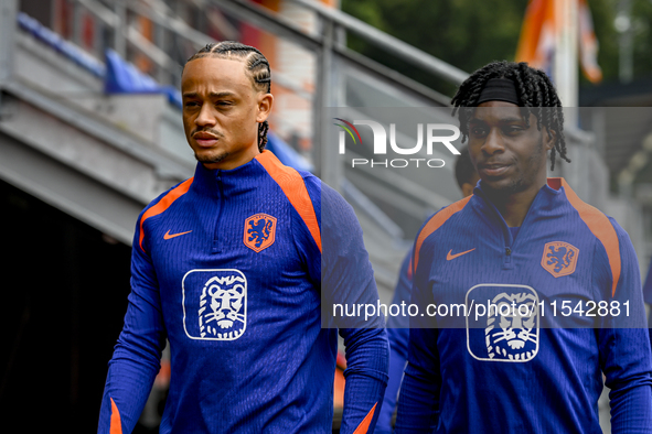 Netherlands player Xavi Simons and Netherlands player Jeremie Frimpong during the training and press conference for the Netherlands Nations...