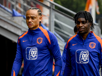 Netherlands player Xavi Simons and Netherlands player Jeremie Frimpong during the training and press conference for the Netherlands Nations...