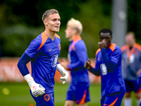 Netherlands goalkeeper Bart Verbruggen participates in the training and press conference for the Netherlands Nations League season 2024-2025...