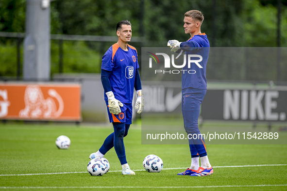 Netherlands goalkeeper Nick Olij and Netherlands goalkeeper Bart Verbruggen during the training and press conference for the Netherlands Nat...