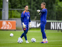 Netherlands goalkeeper Nick Olij and Netherlands goalkeeper Bart Verbruggen during the training and press conference for the Netherlands Nat...