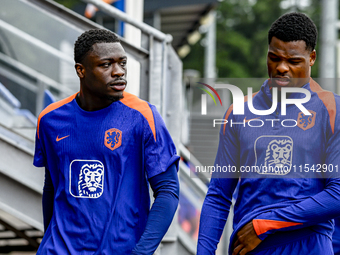 Netherlands player Brian Brobbey and Netherlands player Denzel Dumfries during the training and press conference for the Netherlands Nations...