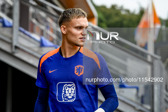 Netherlands goalkeeper Bart Verbruggen participates in the training and press conference for the Netherlands Nations League season 2024-2025...