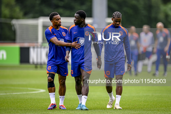 Netherlands players Quinten Timber, Brian Brobbey, and Jorrel Hato during the training and press conference for the Netherlands Nations Leag...