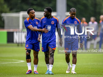 Netherlands players Quinten Timber, Brian Brobbey, and Jorrel Hato during the training and press conference for the Netherlands Nations Leag...