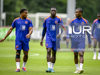 Netherlands players Quinten Timber, Brian Brobbey, and Jorrel Hato during the training and press conference for the Netherlands Nations Leag...