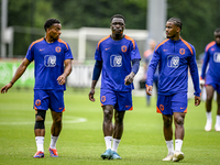 Netherlands players Quinten Timber, Brian Brobbey, and Jorrel Hato during the training and press conference for the Netherlands Nations Leag...