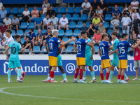 Players are in action during the Primera RFEF 2024-2025 match between FC Andorra and FC Barcelona Atletic at Estadi Nacional d'Andorra in An...