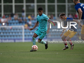 Oiscar Urena of FC Futbol Club Barcelona Atletic is in action during the Primera RFEF 2024-2025 match between FC Andorra and FC Barcelona At...