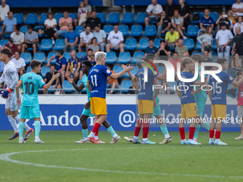 Players are in action during the Primera RFEF 2024-2025 match between FC Andorra and FC Barcelona Atletic at Estadi Nacional d'Andorra in An...