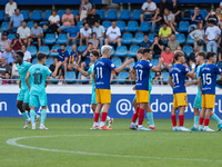 Players are in action during the Primera RFEF 2024-2025 match between FC Andorra and FC Barcelona Atletic at Estadi Nacional d'Andorra in An...