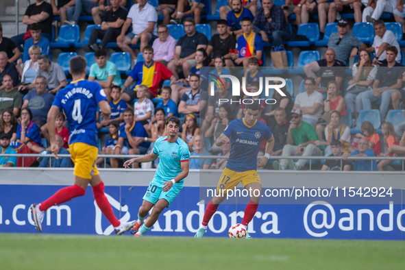 Clemente of FC Andorra is in action during the Primera RFEF 2024-2025 match between FC Andorra and FC Barcelona Atletic at Estadi Nacional d...