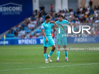 Players are in action during the Primera RFEF 2024-2025 match between FC Andorra and FC Barcelona Atletic at Estadi Nacional d'Andorra in An...