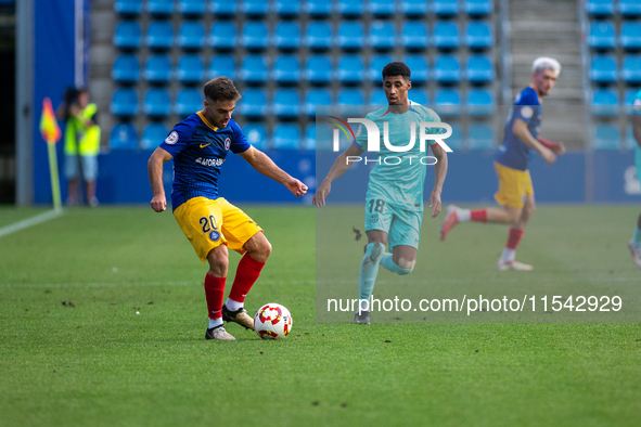 Marti Vila of FC Andorra plays during the Primera RFEF 2024-2025 match between FC Andorra and FC Barcelona Atletic at Estadi Nacional d'Ando...